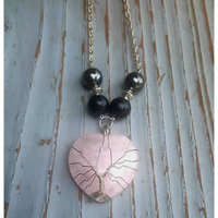 EMF 5g Shielding crystal Heart Shungite Hematite Black Tourmaline Necklace(D0102H7AM88)