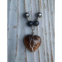 EMF 5g Shielding crystal Heart Shungite Hematite Black Tourmaline Necklace(D0102H7AMWX)