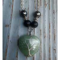EMF 5g Shielding crystal Heart Shungite Hematite Black Tourmaline Necklace(D0102H7AM8J)