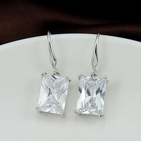 Royalty Earrings Emerald cut Big Solitaires On Hooks(D0102HE6W8W)