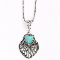 Peacock Heart Turquoise Token Of Love Pendant And Antique silver style Necklace(D0102HPID57)