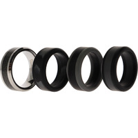 Silicone Wedding Twin Carbon Ring Set - Black-Grey by ROQ for Men - 4 x 8 mm Ring