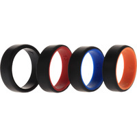 Silicone Wedding 2Layer Beveled 8mm Ring Set - Black by ROQ for Men - 4 x 13 mm Ring