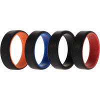 Silicone Wedding 2Layer Beveled 8mm Ring Set - Black by ROQ for Men - 4 x 15 mm Ring