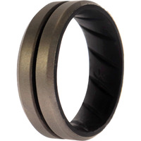 Silicone Wedding BR Middle Line Ring - Black-Silver by ROQ for Men - 10 mm Ring