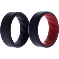 Silicone Wedding BR 8mm Edge Ring Set - Black-Red by ROQ for Men - 2 x 7 mm Ring