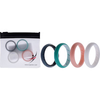 Silicone Wedding BR Solid Ring Set - Turquoise-Rose by ROQ for Women - 4 x 9 mm Ring