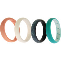 Silicone Wedding BR Solid Ring Set - Turquoise-Rose by ROQ for Women - 4 x 11 mm Ring