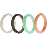 Silicone Wedding Stackble Braided Ring Set - Aqua-Rose by ROQ for Women - 4 x 7 mm Ring
