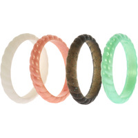 Silicone Wedding Stackble Braided Ring Set - Aqua-Rose by ROQ for Women - 4 x 8 mm Ring