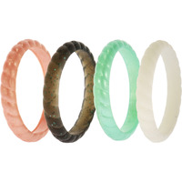Silicone Wedding Stackble Braided Ring Set - Aqua-Rose by ROQ for Women - 4 x 9 mm Ring