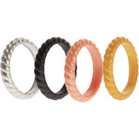 Silicone Wedding Stackble Braided Ring Set - Metal by ROQ for Women - 4 x 6 mm Ring