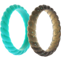 Silicone Wedding Stackble Braided Ring Set - Turquoise by ROQ for Women - 2 x 5 mm Ring