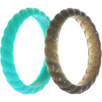 Silicone Wedding Stackble Braided Ring Set - Turquoise by ROQ for Women - 2 x 6 mm Ring
