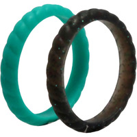 Silicone Wedding Stackble Braided Ring Set - Turquoise by ROQ for Women - 2 x 8 mm Ring