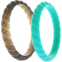 Silicone Wedding Stackble Braided Ring Set - Turquoise by ROQ for Women - 2 x 10 mm Ring