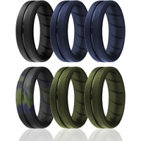 Silicone Wedding BR Middle Line Ring Set - Basic-Olive by ROQ for Men - 6 x 15 mm Ring
