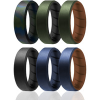 Silicone Wedding BR 8mm Edge Ring Set - Brown by ROQ for Men - 6 x 9 mm Ring