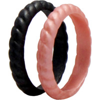 Silicone Wedding Stackble Bra Point Ring Set - Black-Rose by ROQ for Women - 2 x 7 mm Ring