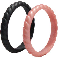 Silicone Wedding Stackble Bra Point Ring Set - Black-Rose by ROQ for Women - 2 x 10 mm Ring