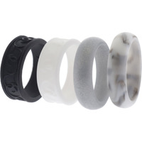 Silicone Wedding Flower Ring Set - Black-White by ROQ for Women - 4 x 6 mm Ring