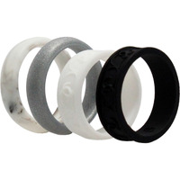 Silicone Wedding Flower Ring Set - Black-White by ROQ for Women - 4 x 9 mm Ring