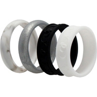 Silicone Wedding Flower Ring Set - Black-White by ROQ for Women - 4 x 11 mm Ring