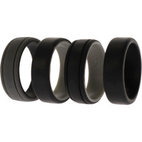 Silicone Wedding 2Layer Lines Ring Set - Black by ROQ for Men - 4 x 13 mm Ring