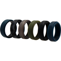 Silicone Wedding 2Layer Beveled 8mm Ring Set - Black-Camo by ROQ for Men - 6 x 12 mm Ring