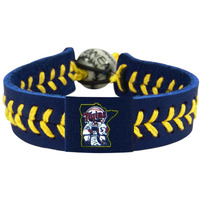 Minnesota Twins Bracelet Team Color Baseball Mini and Paul Mascot Navy Leather Yellow Thread CO