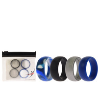 Silicone Wedding Ring Set - Blue-Camo by ROQ for Men - 4 x 10 mm Ring