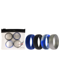 Silicone Wedding Ring Set - Blue-Camo by ROQ for Men - 4 x 14 mm Ring