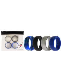 Silicone Wedding Ring Set - Blue-Camo by ROQ for Men - 4 x 11 mm Ring