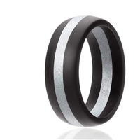 Silicone Wedding Ring - Dome Style with Middle Line - Black-Silver by ROQ for Men - 14 mm Ring