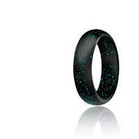 Silicone Wedding Ring - Dome Style - Black with Glitter Turquoise by ROQ for Women - 7 mm Ring