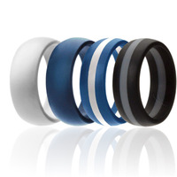 Silicone Wedding Ring - Dome Style with Middle Line Set by ROQ for Men - 4 x 8 mm White, Blue, Blue with White Line, Black with Grey Line