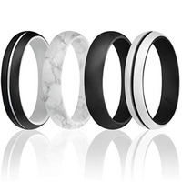 Silicone Wedding Stackble Lines Single Ring - Black by ROQ for Women - 7 mm Ring