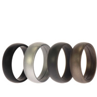 Silicone Wedding Ring Set - Metal-Silver by ROQ for Men - 4 x 14 mm Ring
