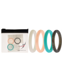 Silicone Wedding Stackble Point Ring Set - Turquoise-Black by ROQ for Women - 4 x 6 mm Ring