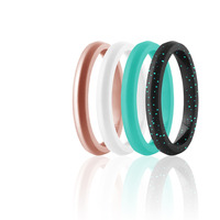 Silicone Wedding Stackble Point Ring Set - Turquoise-Rose by ROQ for Women - 4 x 7 mm Ring