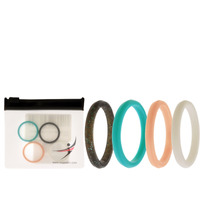 Silicone Wedding Stackble Point Ring Set - Turquoise-Black by ROQ for Women - 4 x 9 mm Ring