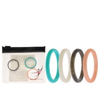 Silicone Wedding Stackble Point Ring Set - Turquoise-Black by ROQ for Women - 4 x 10 mm Ring