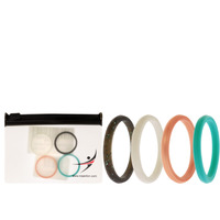 Silicone Wedding Stackble Point Ring Set - Turquoise-Black by ROQ for Women - 4 x 11 mm Ring