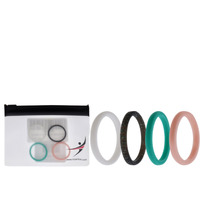Silicone Wedding Stackble Point Ring Set - Turquoise-Black by ROQ for Women - 4 x 8 mm Ring