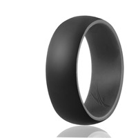 Silicone Wedding Ring - Duo Collection Dome Style - Grey-Black by ROQ for Men - 15 mm Ring
