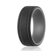 Silicone Wedding Ring - Duo Collection 2 Thin Lines - Grey-Black by ROQ for Men - 7 mm Ring