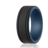 Silicone Wedding Ring - Duo Collection 2 Thin Lines - Blue-Black by ROQ for Men - 12 mm Ring