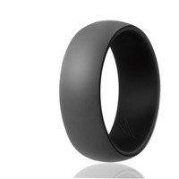 Silicone Wedding Ring - Duo Collection Dome Style - Black-Grey by ROQ for Men - 7 mm Ring