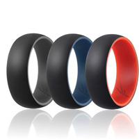 Silicone Wedding Ring - Duo Collection Dome Style Set by ROQ for Men - 3 x 15 mm Grey-Black, Blue-Black, Red-Black