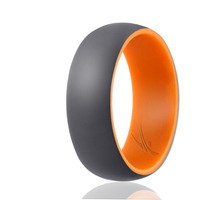 Silicone Wedding Ring - Duo Collection Dome Style - Orange-Grey by ROQ for Men - 11 mm Ring
